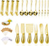 Charcuterie Board Accessories Set, Cheese Spreader Knife, Stainless Steel Mini Serving Tongs, 18 Pieces (Golden)