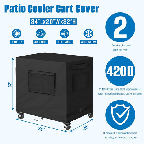 80-100 34L 20W X32H inch SIRUITON Patio Cooler Cart Cover, Fits for Most Quart Rolling Cooler Cart Cover, Waterproof