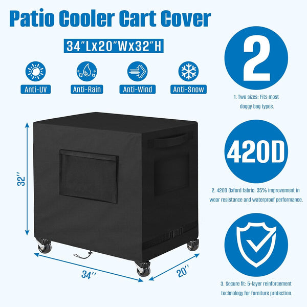 80-100 34L 20W X32H inch SIRUITON Patio Cooler Cart Cover, Fits for Most Quart Rolling Cooler Cart Cover, Waterproof