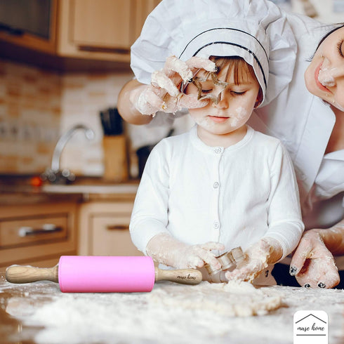 Mini Silicone Rolling Pin for Kids Baking, Ideal for Toddlers, Playdough, Cookies & Pastry - 9" Small Size (Pink)