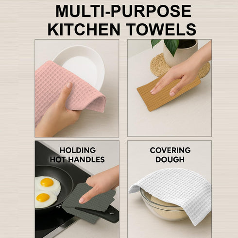 IXORA DECOR 100% Set 4 4 50 70 Inches Cotton Kitchen Towels of | Solid Dyed Waffle Weave Dishcloths | Kitchen & Table