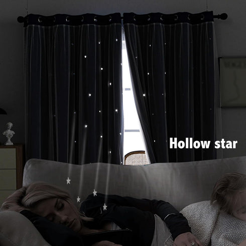 indistar (2 Panel,52Wx84L inch,Navy Star Cutout Kids Window Blackout Curtains for Girl Bedroom Window Room Darkening