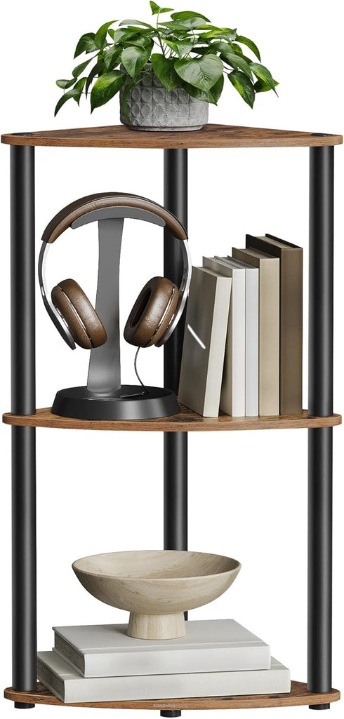 SONGMICS HOME Superfast Toolless Assembly, Corner Shelf Stand, 3-Tier Corner Standing Shelf,