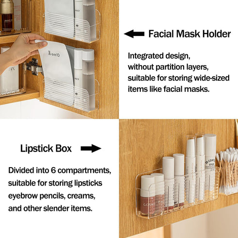 MORNITE Bathroom Medicine Cabinet Organizer Set, Small Shelves Holder Compartments for Lipstick, Facial Mask, 2 Pcs Trays for Cabinet Wall, Vanity - Clear by MORNITE