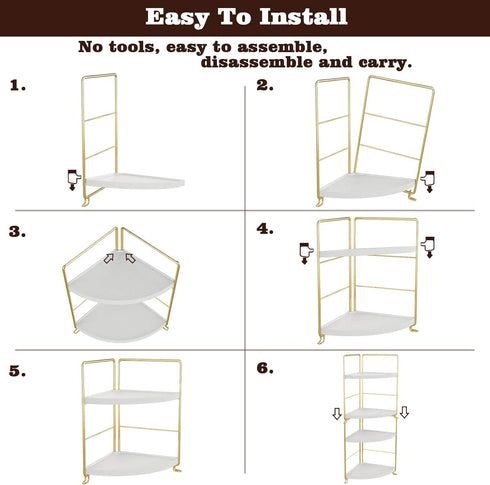 Golden 3-Tier Kitchen Spice Rack, Triangle Bathroom Countertop Storage Shelf, Stackable Organizer, Corner Shelf