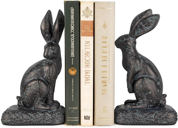 Rabbit Bookends, Decorative Bunny Book Ends for Shelves, Unique Rabbit Figurine Bookends,