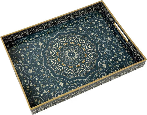 Plastic Serving Tray with Handles,Large Ottoman Tray for Living Room,Large Rectangle Trays
