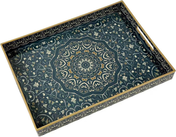 Plastic Serving Tray with Handles,Large Ottoman Tray for Living Room,Large Rectangle Trays