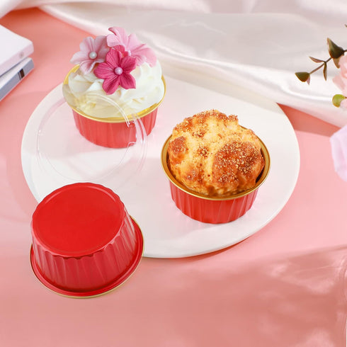 EUSOAR Dessert Cups with Lids, 30pcs 5oz Disposable Aluminum Ramekins for Baking, Mini Cheesecake Pan