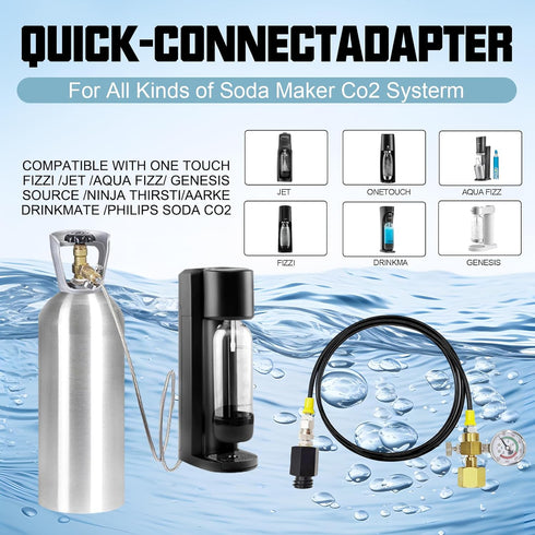 Soda Maker CO2 Tanks Adapter Hose with Big Pressure Gauge, Compatible with Fizzi Onetouch Jet Aqua Fizz Blue Cylinder
