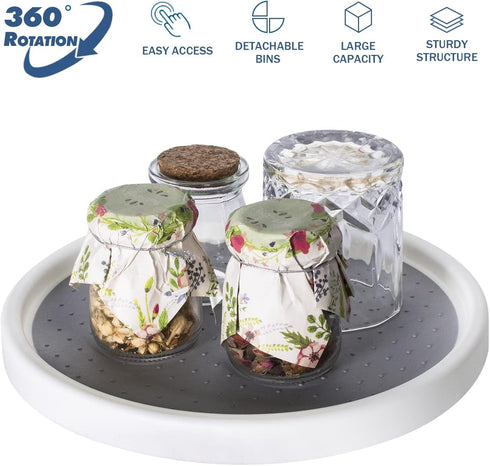 Lazy Susan Organizer, 2 Tier Non-Skid Spice Rack Turntable, 10-Inch Spinning Organizer for Kitchen