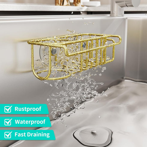 Gold(8.73 3.54 2.36in) HapiRm Sponge Holder for Kitchen Sink, No Drill Kitchen Sink Caddy Organizer, Rustproof Dish