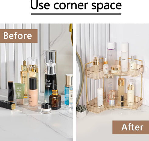 2-Tier Counter Countertop shuang qing Corner Bathroom Organizer Classic Storage Shelf for Makeup, Perfume & Toiletries