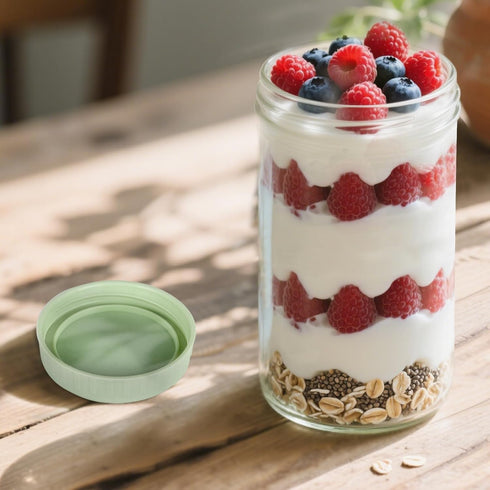 24oz 4 SHOWIN Overnight Oats Containers with Lids, Glass Jars with Lids pcs, Light Green, Wide Mouth Mason jars