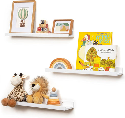 Picture Ledge Shelf for Wall, 24 inches Solid Pine Wood Nursery Book