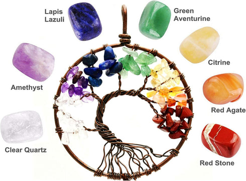 Urdeoms Tree of Life Dream Catchers for Bedroom, Adult Brown Boho Wall Decor for Girls, Chakra Crystal Healing Stones,