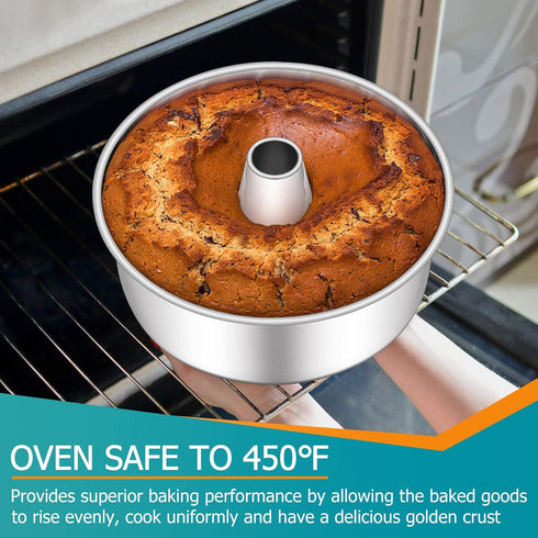 E-far 10-Inch Angel Food Cake Pan - Stainless Steel Tube Pan for Baking Pound Chiffon Cake, Dishwasher Safe