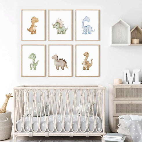 SYYANKK 8x10 Inch Set 6 Dinosaur Nursery Wall Art Kids Canvas Poster Boys Room Wall Decor Watercolor Dino Wall Art