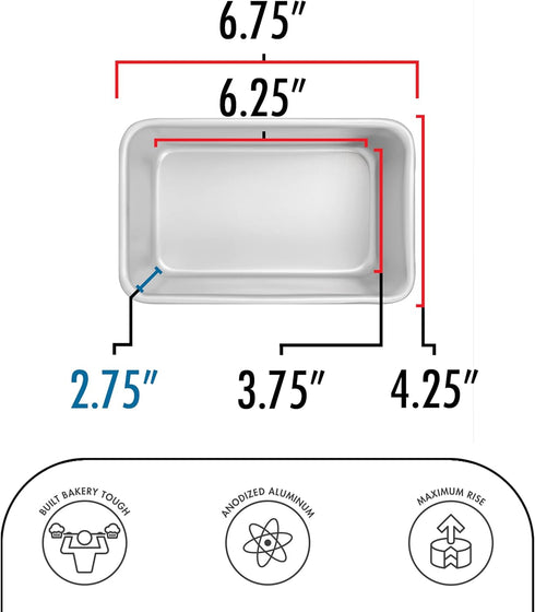 Fat Daddio's BP-5641 Anodized Aluminum Bread Loaf Pan, 6.375 x 3.75 x 2.75 Inch