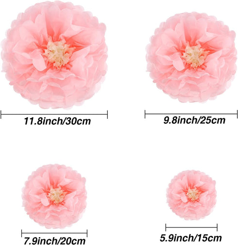 Gejoy 12 Pieces Pink Paper Flowers Tissue Pom Poms for Wedding Backdrop, Baby Shower, Birthday