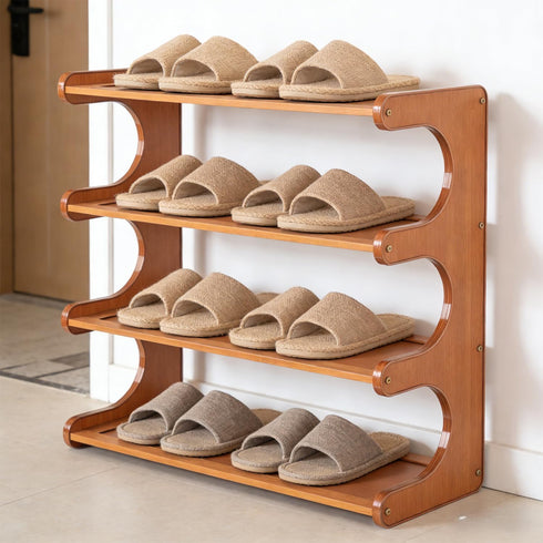 Eloplzxe 4 Closet,Small Closet 18.897.4819.3inch Shoe Rack,Small Tier Shoe Organizer Storage Shelf,Bamboo Narrow Shoe