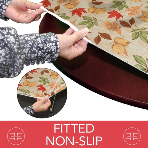 Covers For The Home Deluxe Elastic Edged Flannel Backed Vinyl Fitted Table Cover - All-Over Leaves Pattern, Fits Tables