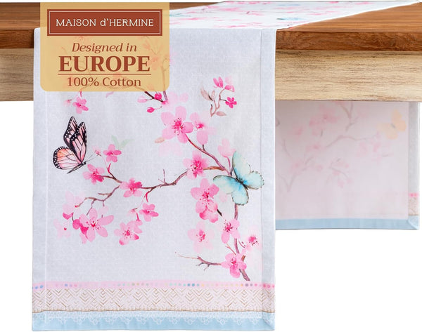 Maison d' Hermine Table Runner, 100% Cotton, 108 inches Long, Decorative for Home Kitchen Dining (Blossoms in Spring,