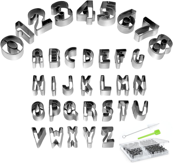 Alphabet & Number Cookie Cutters Set, 35 Pieces Mold Tools for Fondant, Biscuit, Cake, Fruit, Vegetables, or Dough