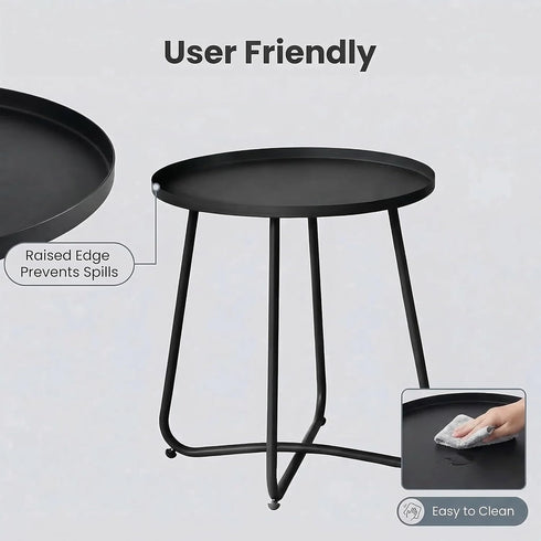 Outdoor Side Table, Small Patio Side Table with Weather Resistant Steel Material, Outdoor Round End Table for Patio