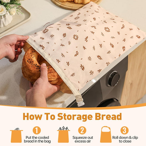 3 Pack Set, Tirphy Reusable Bread Bags and Bowl Cover Beeswax Bread Bags for Sourdough, Homemade Bread Storage to Keep