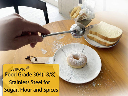 18/8 JETKONG Powdered Sugar Shaker Duster Flour Dispenser Shaker with Stainless Steel Spring-operated Handle for Sugar