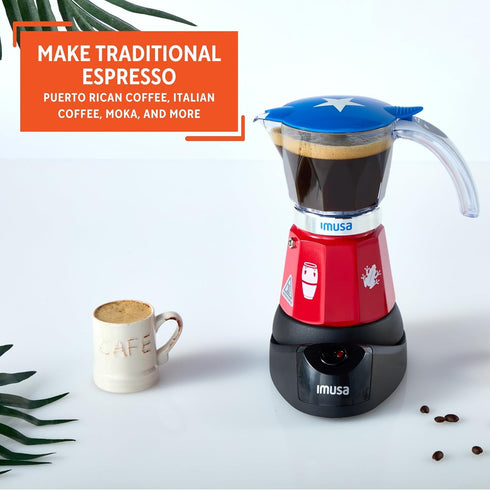 6 3 IMUSA Puerto Rico Boricua Flag Espresso Maker Cup or Cup | Limited Edition Moka Pot Coffee Maker | Cast Aluminum