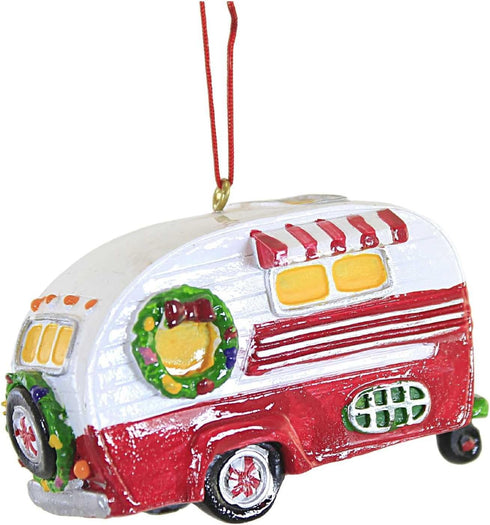 Red and White Happy Camper RV Trailer Christmas Tree Ornament - Camping J8394