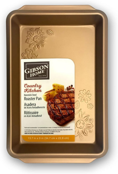 Gibson Home Country Kitchen Embossed Carbon Steel Roaster Pan, 19 Inch, Copper