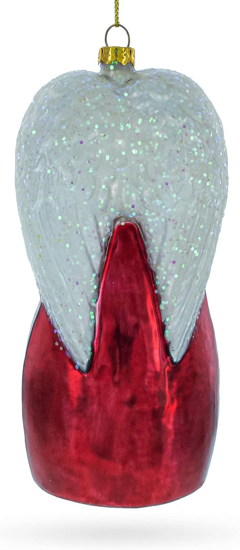 Angel Above Nativity Scene Blown Glass Christmas Ornament