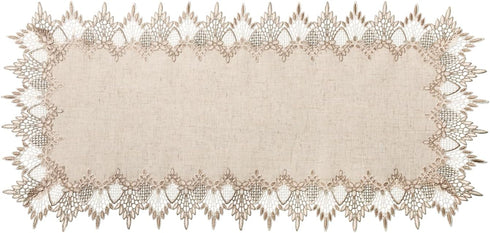 Phantomon Neutral Linen Table Runner 36 Inches Beige Embroidered Runner Lace Centerpiece