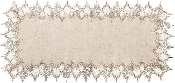 Phantomon Neutral Linen Table Runner 36 Inches Beige Embroidered Runner Lace Centerpiece
