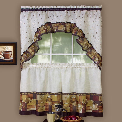 Achim Home Furnishings CFTS36BW12 Coffee Tier and Swag Window Treatment Set, 57" x 36", Brown