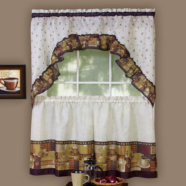 Achim Home Furnishings CFTS36BW12 Coffee Tier and Swag Window Treatment Set, 57" x 36", Brown