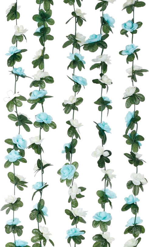 Miracliy 5Pcs 41FT Blue and White Flower Garland, Artificial Rose Arch Vines for Wedding Backdrop Decoration