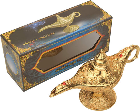 LAUYOO Classic Aladdin Magic Genie Lamp, Metal Carved Arabian Props for Home Tabletop Decoration, Gold