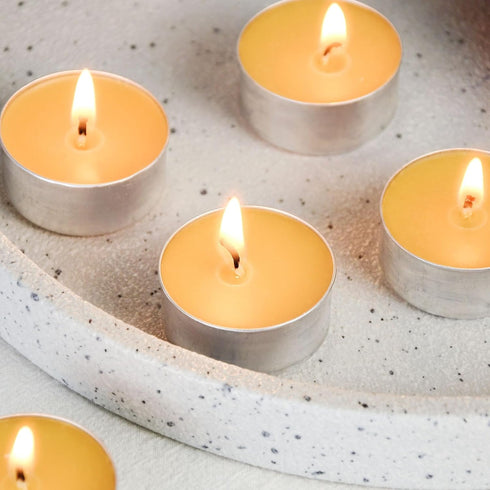 4-5 Pack 36 Natural Beeswax Tea Candles in Metal Aluminum Cup - Organic Mini Beeswax Candle Natural Scent Smokeless