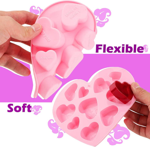 Patelai 4 Pieces Mixed Size Heart Molds - 40 Holes Silicone Molds for Valentine's Day Baking, Non-Stick (Pink, Purple)