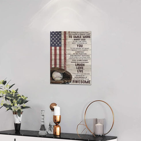 Inspirational Baseball Wall Art - Sport Theme Canvas Prints with American Flag, Motivational Quotes for Home Decor