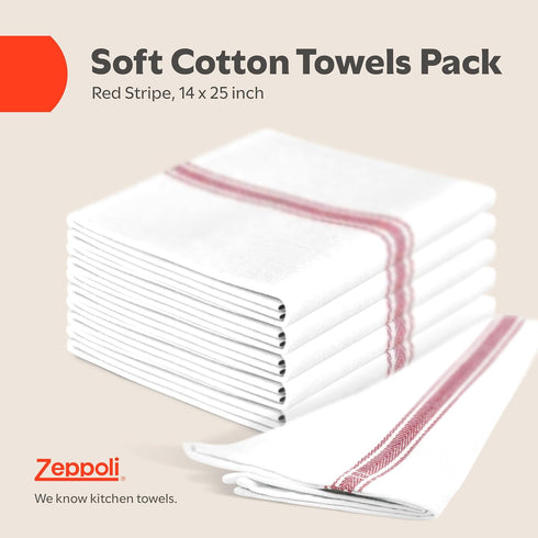 '-15 Pack 100% Set, 14" 25 Zeppoli Classic Kitchen Towels Natural Cotton Towel Reusable Wash Cloths, Absorbent Dish