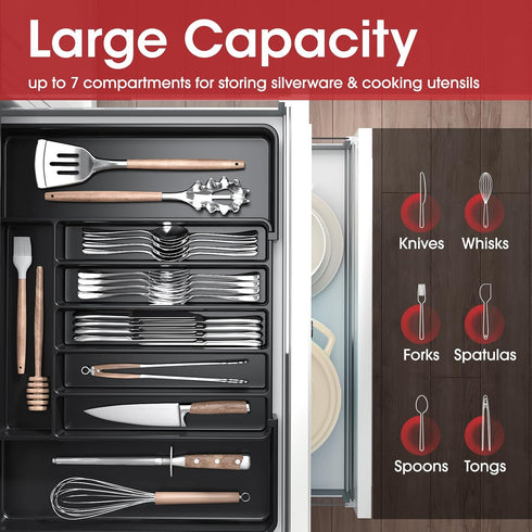 AUJEN Expandable Silverware Organizer - Kitchen Drawer Utensil Organizer, Cutlery Holder for Knives and Forks, Large,