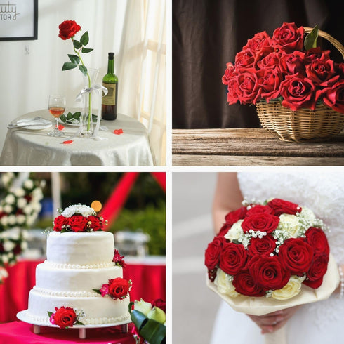 JUSTOYOU 10Pcs Artificial Roses Flowers, Realistic Silk Rose, Long Stem Bouquets for Home Wedding Decoration