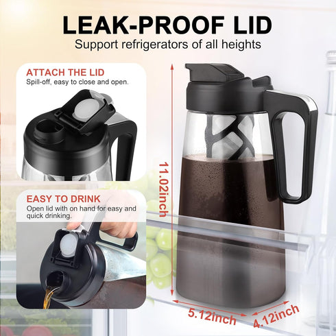 64 oz, 2 Sivaphe Large Ice Cold Coffee Maker Dishwasher Safty Traitan Carafe Pitcher Leak Proof, Iced Hot Coffee/Tea
