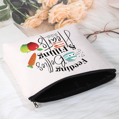 POFULL Gift for Cafeteria Worker - Feeding Bellies Filling Hearts Cosmetic Bag, Lunch Lady Gift (Feeding Bellies bag)