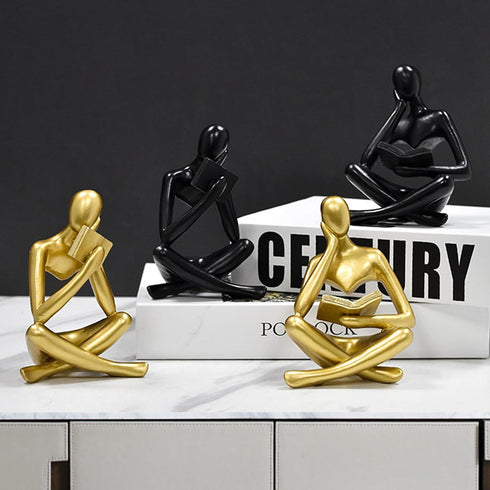 Jinkoozz Gold Reading Women Statue, Thinker Sculptures, Abstract Art Ornament, Modern Aesthetic Figurine Decoration